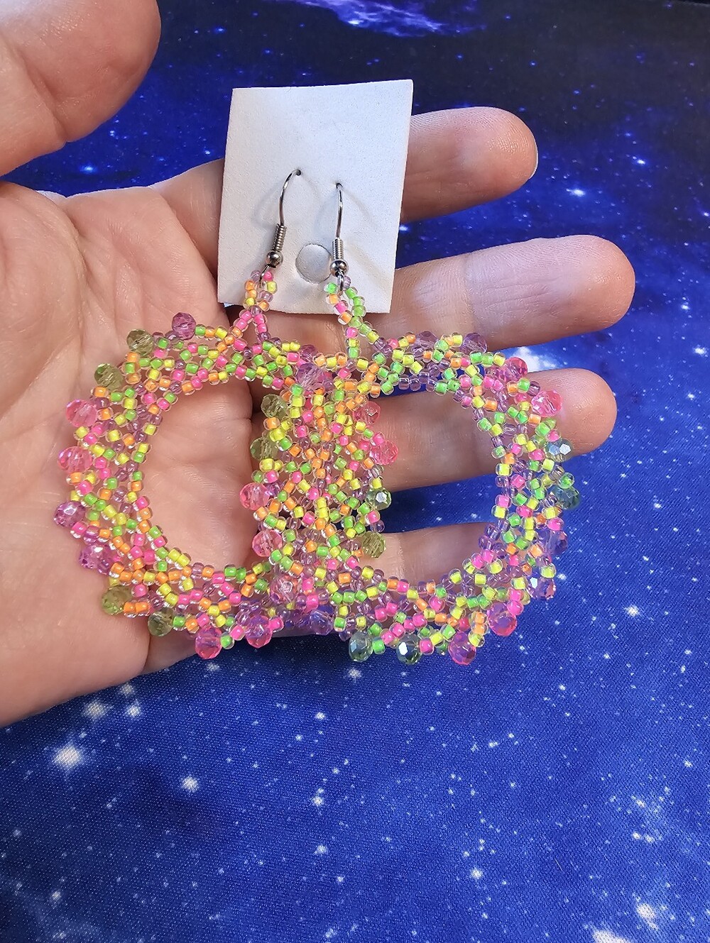 Handmade Multicolor Beaded Hoop Earrings